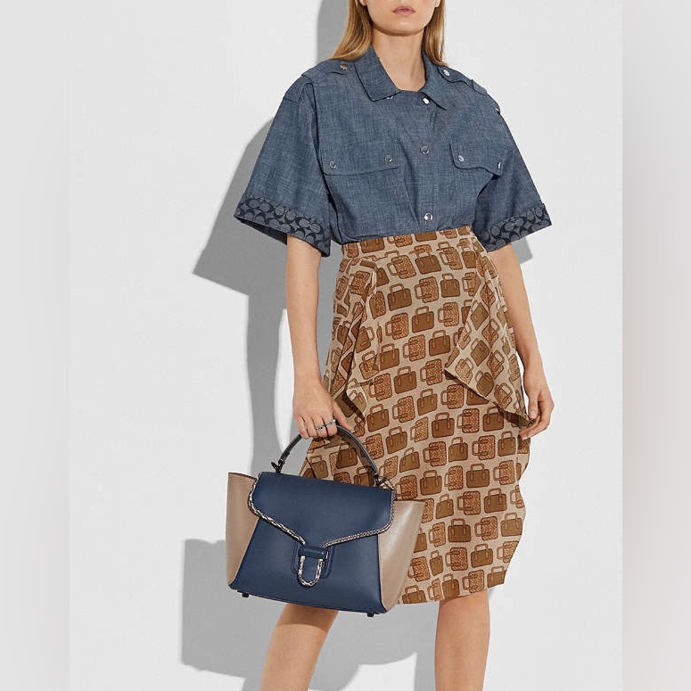 🔥🔥🔥Coach Courier Carryall In Colorblock With Snakeskin Detail Satchel Handbag - Picture 2 of 15